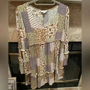 Easel Women’s Ruffled Long Fanned Sleeve Dress Tunic Western Boho Coachella M